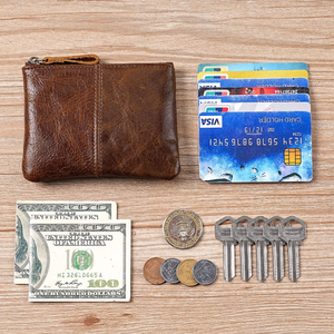 Fashion Vintage Genuine Leather Cards Holder Wallet Zipper Small Real Leather Coins <b>Purse</b> for Men Women - Product Image 6