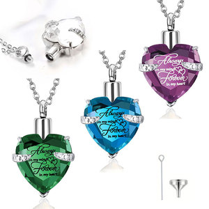 Collar con colgante de urna de acero inoxidable 316L personalizado con diseño de diamante de piedra natal inusual, joyería conmemorativa para cenizas. - Product Image 1