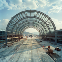 Construcción de bragueros de acero arqueados prefabricados gris oscuro para el estadio del aeropuerto