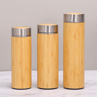 Grosir termos bambu bebas bpa, tumbler vakum dinding ganda, botol air bambu terisolasi Stainless Steel 500ml
