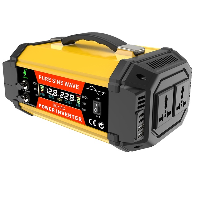 500W/800W/1000W Pure Sine Wave Inverter 12V to 220V with Dual USB and Dual TYPE-C Intelligent Display Screen