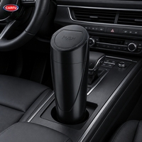 Cubo de Basura Universal para Auto CARFU, de Plástico Negro con Tapa de Empuje, Contenedor de Residuos para Vehículo, Portavasos, para Venta al Por Mayor OEM