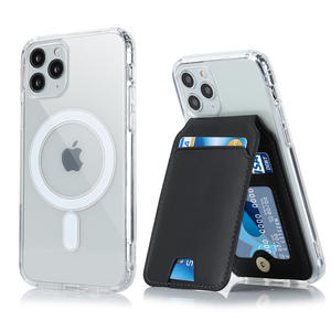 Support de téléphone minimaliste personnalisé en cuir PU porte-carte magnétique pince de fixation pour portefeuille compatible avec les séries iPhone 12/13/14/15/16 - Product Image 2