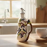 Cruche à huile créative en céramique avec poignée, motif de fruits peint à la main, anti-déversement, écologique, bouteille de stockage de vinaigre pour cuisine