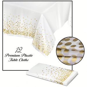 54" X 108" <b>Disposable</b> <b>Table</b> <b>Cloth</b> Gold Dot <b>Disposable</b> Tablecloths White & Gold Dot Plastic Tablecloth for Rectangle <b>Tables</b> - Product Image 2