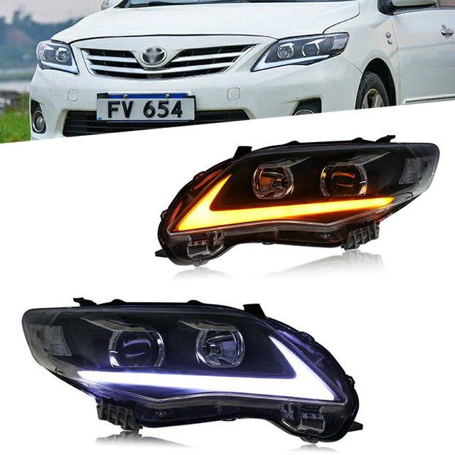 Full LED Projector Head Lamps for Toyota Corolla 2011-2013 Front Lights Plug-n-Play DRL W/Sequential Turn Signals