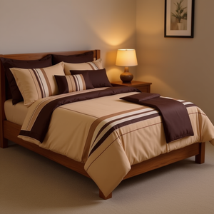 Juego de Ropa de Cama de Algodón de 12 Piezas con Diseño de Rayas Clásicas para el Hogar, Color Chocolate - Product Image 2