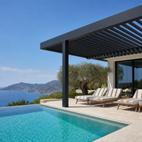 Pergola en aluminium Jiake avec toit à lames motorisées, revêtement poudré, design écologique, éclairage LED intégré pour terrasse et balcon