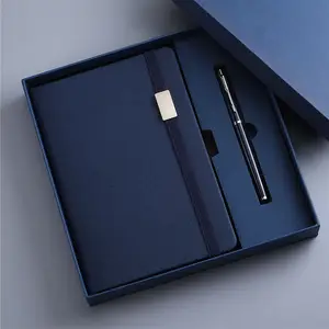 Caderno com alça A5 para negócios, caixa de presente personalizada, conjunto elástico para impressão de logotipo corporativo, novo caderno com caneta, conjunto para presente