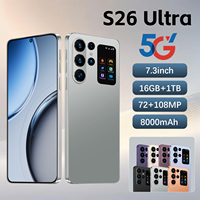 Smartphone S26 Ultra 5G, écran LED 7,3 pouces 90Hz, appareil photo 108MP, 16 Go RAM, 1 To stockage, batterie 8000 mAh, charge rapide, Face ID, GPS, double SIM, Android 15