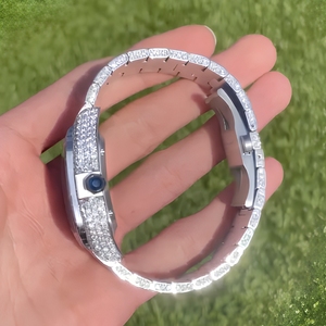 Reloj de Lujo para Mujer, de Acero Inoxidable con Diamantes, Caja Cuadrada, Movimiento Mecánico, Cierre Oculto de Botón, Esfera de 41 mm, Correa de 20 mm - Product Image 4