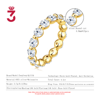 Anillo de Eternidad Chapado en Oro de 18K, Anillo de Moda para Mujer con Moissanita de Corte Redondo Completo, Ideal para Aniversario de Bodas