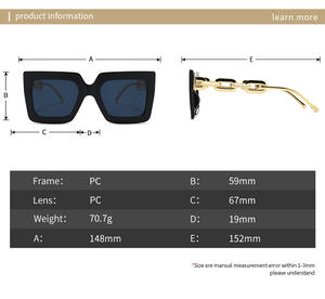 ZHIHENG nouvelle <span class=keywords><strong>chaîne</strong></span> en métal à la mode carré grand cadre <span class=keywords><strong>lunettes</strong></span> anti-lumière bleue <span class=keywords><strong>lunettes</strong></span> de soleil personnalisées femmes - Product Image 5