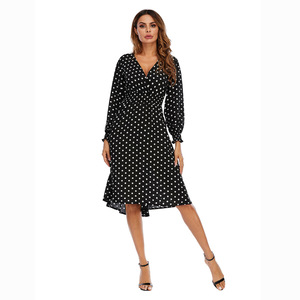 <span class=keywords><strong>Abito</strong></span> primavera donna con stampa chiffon scollo a V in vita pizzicato a <span class=keywords><strong>pois</strong></span> a <span class=keywords><strong>maniche</strong></span> <span class=keywords><strong>lunghe</strong></span> - Product Image 2