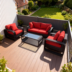 Sofá de Ratán para Exteriores de 4 Piezas con Mesa de Centro, Colores Personalizables, Cojines Resistentes a la Intemperie para Patio o Balcón, Diseños Opcionales - Product Image 2