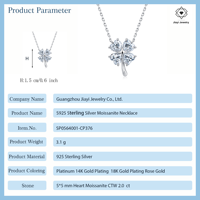 Collier en argent sterling S925 avec trèfle à quatre feuilles en moissanite 2.0 CTW et pierres taillées en cœur pour femmes