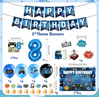 Bannières, affiches, guirlandes, serpentins, ballons en feuille de chiffres, ballons imprimés, décorations de gâteaux pour fête d'anniversaire de 10 ans sur le thème des jeux vidéo
