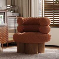 Fauteuil de loisirs individuel en velours Teddy crème, style français vintage, tendance et luxueux, avec structure en bois, pour salon