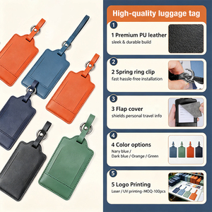 Etiqueta de equipaje de viaje de cuero PU azul lago con impresión láser y clip de anillo de resorte para <span class=keywords><strong>viajes</strong></span> de luna de miel, en stock, marcador de equipaje para <span class=keywords><strong>viajes</strong></span> - Product Image 4