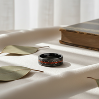 Bague de fiançailles et de mariage tendance pour homme en carbure de tungstène noir avec incrustation de météorite et d'os de dinosaure