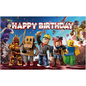 Fondo de fotografía con temática de juegos <span class=keywords><strong>Roblox</strong></span>, telón de fondo con <span class=keywords><strong>personajes</strong></span> de dibujos animados, decoración de pancarta <span class=keywords><strong>para</strong></span> fiesta de cumpleaños, personalizable - Product Image 1