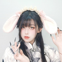 S0012 Ensemble d'oreilles et de queue de lapin moelleuses, bandeau Lolita Alice Cosplay avec nœud, accessoire de costume en peluche pour femmes