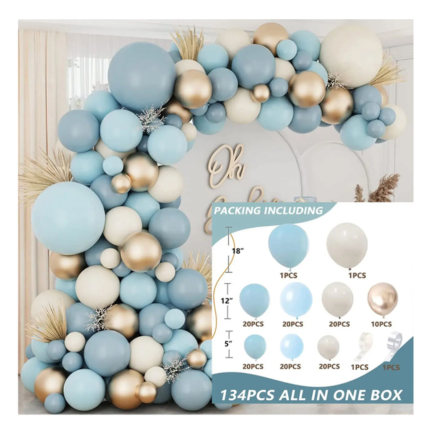 Blue and Gold Balloon Garland Arch Kit 134pcs Sand White Metal Balloon Baby Shower Birthday Party Decorations