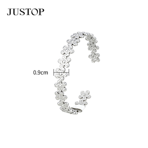 Bracelet manchette tendance en acier inoxydable à motif floral JUSTOP, bijou romantique en alliage pour femme - Product Image 1