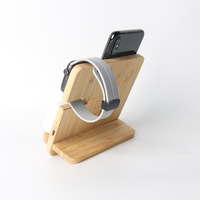 Chargeur sans fil en bois de bambou 15W, support de téléphone portable en bois pour bureau, chargeur sans fil rapide 3-en-1 QC3.0 Type-C pour téléphone portable