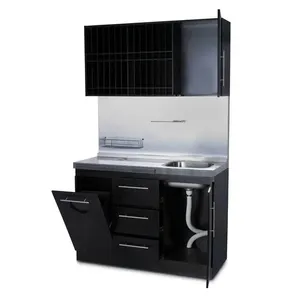 Kabinet Kustom Hitam untuk Salon Rambut MDF Shampoo Warna Bar Cabinet Station