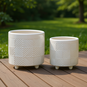 Pots à fleurs en céramique texturée blanche, 6 et 8 pouces, design moderne minimaliste pour intérieur et extérieur - Product Image 2