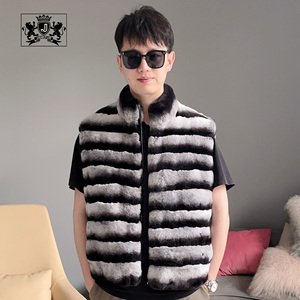 <span class=keywords><strong>Gilet</strong></span> en fourrure de lapin Rex véritable Janefur, veste en fourrure de chinchilla douce, mode unisexe, veste en fourrure de lapin véritable rayée <span class=keywords><strong>noir</strong></span> <span class=keywords><strong>et</strong></span> <span class=keywords><strong>blanc</strong></span> - Product Image 3