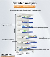 Armoire à pharmacie hospitalière en fer de style moderne personnalisée avec porte vitrée pour ordonnances, présentoir et étagère à médicaments
