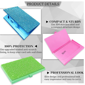 Porta tarjetas de presentación metálico con diamantes de imitación, muy vendido, con caja para tarjetas de presentación. - Product Image 3