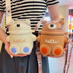 Seaygift pearl chain 3D cartoon stickers kawaii <span class=keywords><strong>hello</strong></span> bear big belly straw thermos flask cup bottiglia d'acqua isolata per bambini - Product Image 6