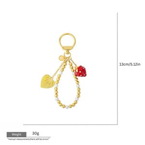 Porte-clés en forme de cerise perlée mignon et personnalisé EDGE, accessoire de sac à main en or, style sucré, breloque de sac pour femmes - Product Image 3