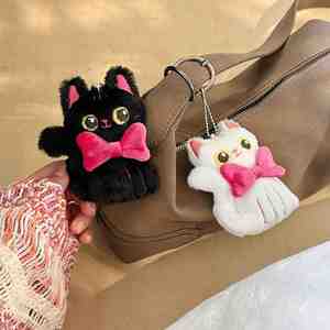 New Cute Big Eyed <b>Cat</b> Keychain White Pink Black Soft Stuffed Animal Doll Pendant Bow <b>Cat</b> Bag Pendant <b>Gift</b> Doll - Product Image 4