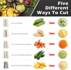 Râpe à fromage manuelle rotative 5 en 1 pour la cuisine, mandoline ronde, coupe-légumes, trancheuse à pommes de terre, hachoir à aliments, moulin à aliments sûr - Product Image 6