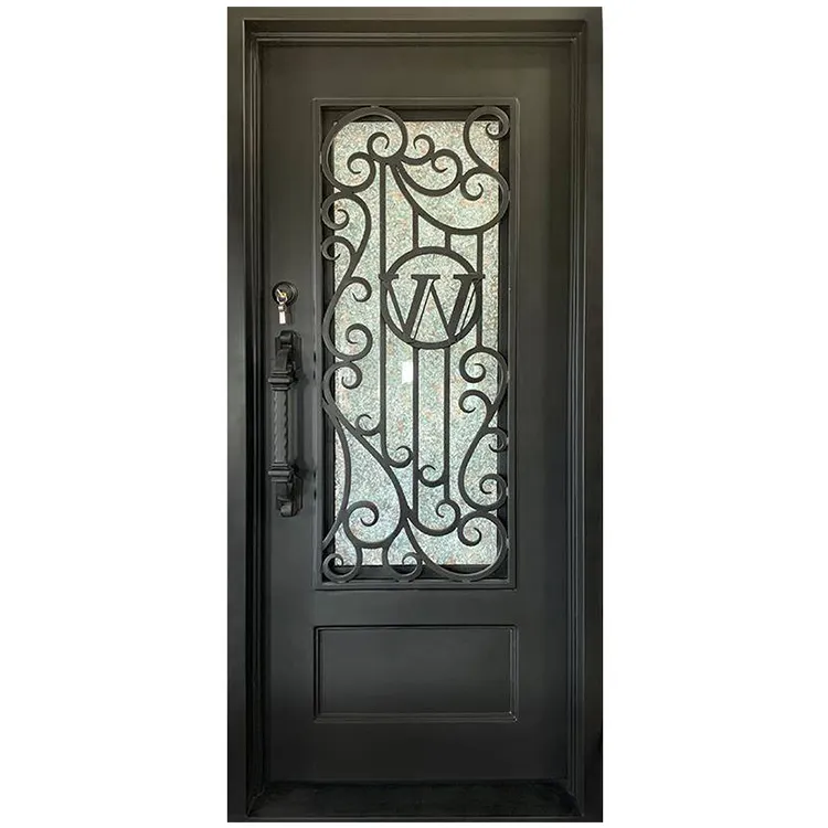 Precio barato, puertas de seguridad de metal de alta calidad, imagen moderna de seguridad exterior, entrada principal, parrilla de hierro forjado, diseño de una sola puerta