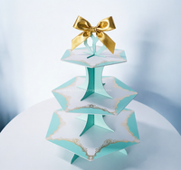 Elegante Caja de Papel Cuadrada para Cupcakes con Cristales Acuamarina y Patrón de Encaje Dorado para Decoración de Mesa de Postres en Bodas de Lujo 2026