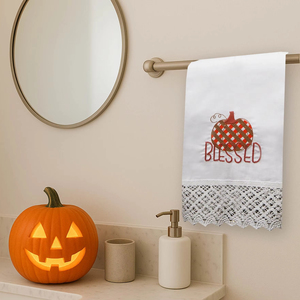 Serviette d'invité en lin pour Halloween, serviette décorative saisonnière d'automne, mélange lin-coton, serviette absorbante pour cuisine et salle de bain - Product Image 1