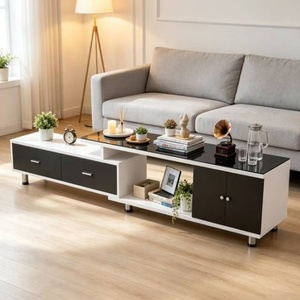 Mueble de TV de Vidrio Templado y MDF con Cajones, <span class=keywords><strong>Mesa</strong></span> de Centro Moderna y Minimalista para Sala de Estar, Fácil de Armar - Product Image 1