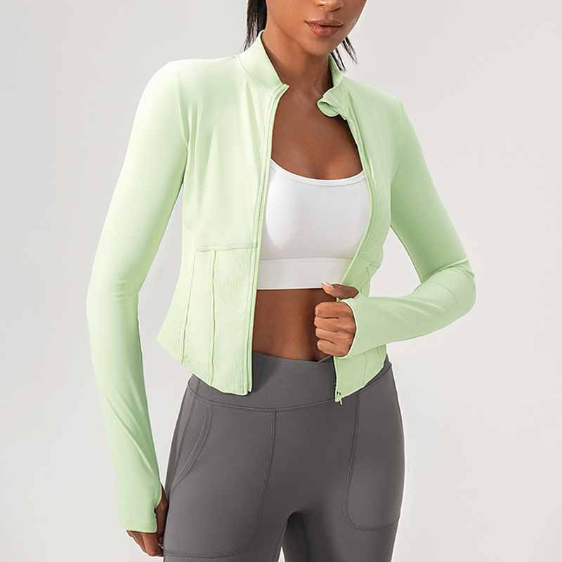 Slim Fit Zippered With Stand up Collar Women's Long Sleeve Yoga Jacket Stylish Comfortable Gym and Outdoor Sport Activewear