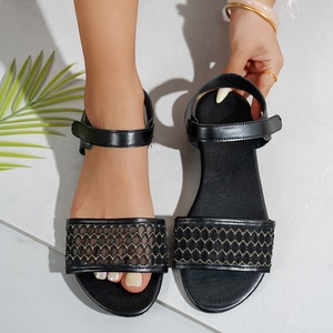 Women Mesh Lace Flat Sandals <b>Magic</b> Tape Ankle Strap Open Toe Summer Beach Casual Shoes - Product Image 1