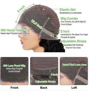 Vente en gros de cheveux humains bruts brésiliens pré-épilés, sans colle, transparents, 360 HD Full, pour perruque, bouclés crépus, pour personnes noires - Product Image 4