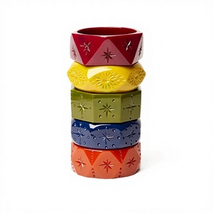 New Colorful Resin <b>Bangle</b> Bracelets Stackable Sculpted Folk Art Design Irregular Shape Home Decoration Artistic Jewelry Wedding - Product Image 1