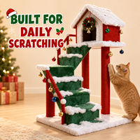 Arbre à chat multi-niveaux personnalisé OEM, thème Noël, design escalier, poteau en sisal, niche confortable pour 2 à 3 chats