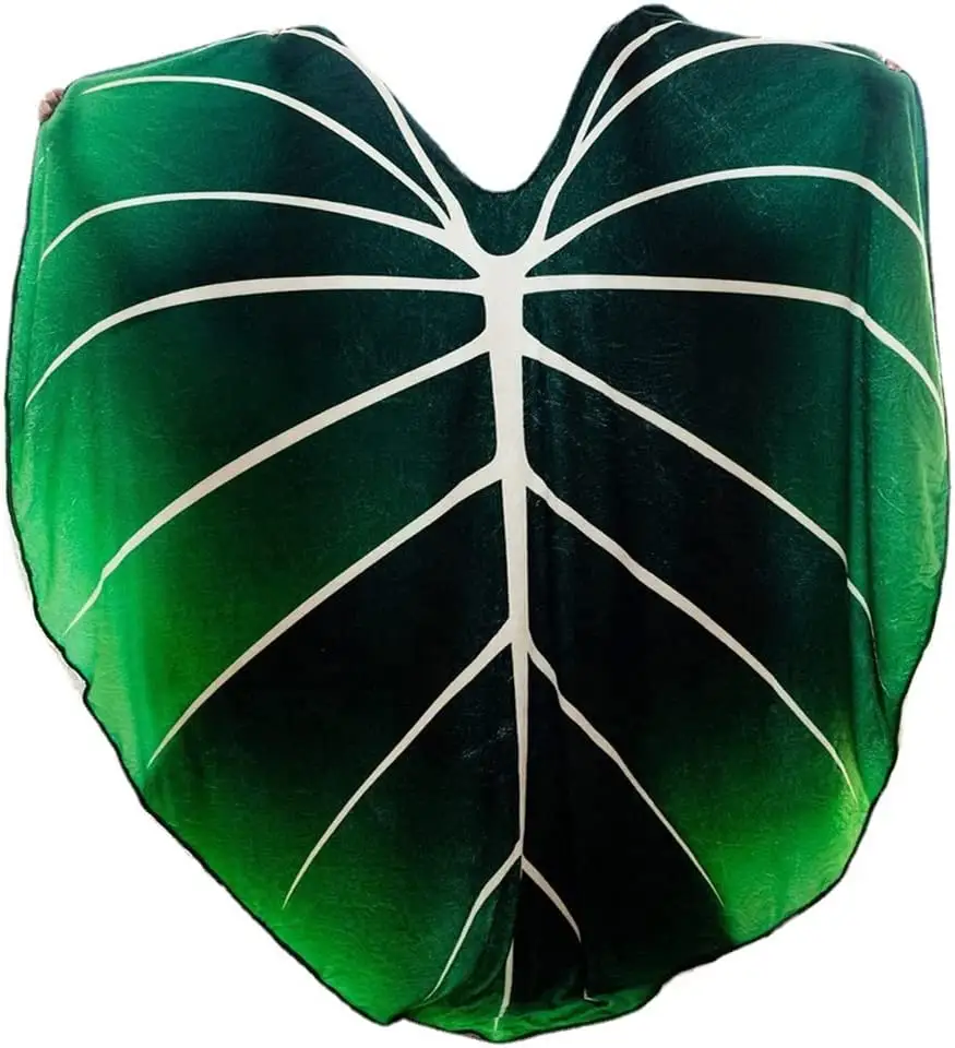 Wholesale 200*230cm Green Leaf Shape Blanket Double Sided Soft Coral Fleece Throw Big Giant Leaf Blanket