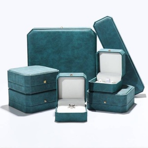 Wholesale Rectangle <b>Blue</b> PU Leather Jewelry <b>Storage</b> <b>Box</b> Octagonal Button Lock Ring Necklace Packaging Case - Product Image 4