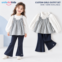 Chemisier à volants pour enfants, haut à manches longues superposé à carreaux pour filles, t-shirt de base, vente en gros OEM ODM